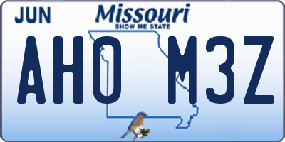 MO license plate AH0M3Z