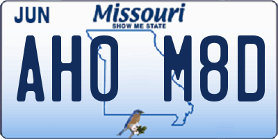MO license plate AH0M8D