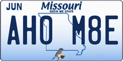 MO license plate AH0M8E