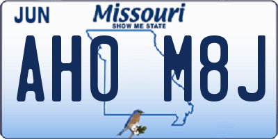 MO license plate AH0M8J