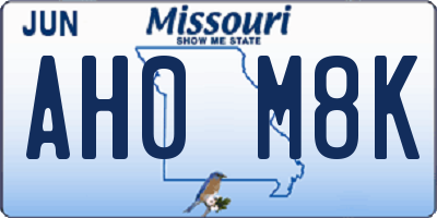 MO license plate AH0M8K