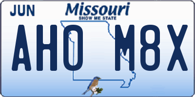 MO license plate AH0M8X