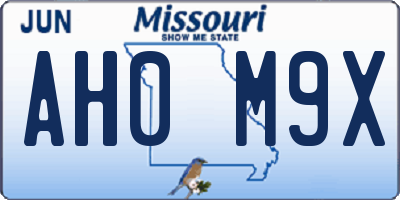 MO license plate AH0M9X