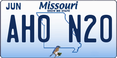 MO license plate AH0N2O