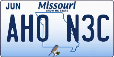 MO license plate AH0N3C