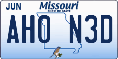 MO license plate AH0N3D