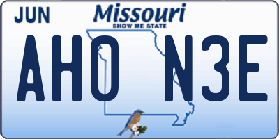 MO license plate AH0N3E