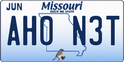 MO license plate AH0N3T