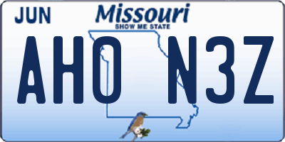 MO license plate AH0N3Z