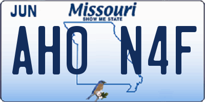 MO license plate AH0N4F