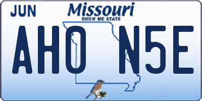 MO license plate AH0N5E