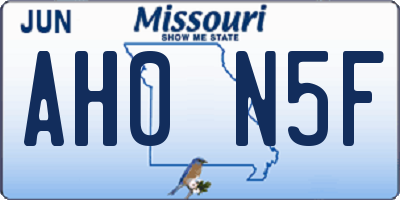 MO license plate AH0N5F