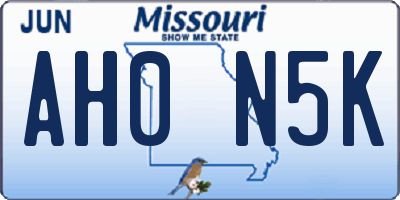 MO license plate AH0N5K