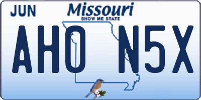 MO license plate AH0N5X