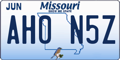 MO license plate AH0N5Z