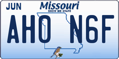 MO license plate AH0N6F