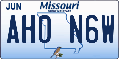 MO license plate AH0N6W