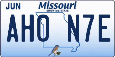 MO license plate AH0N7E