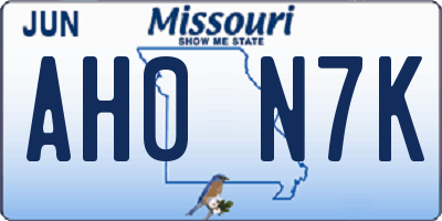 MO license plate AH0N7K