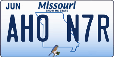 MO license plate AH0N7R