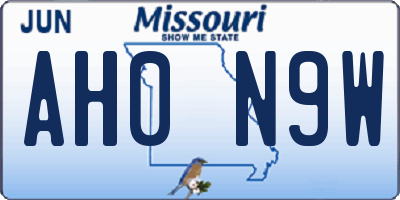 MO license plate AH0N9W