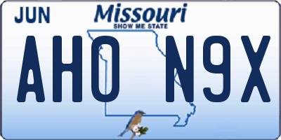 MO license plate AH0N9X