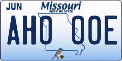 MO license plate AH0O0E