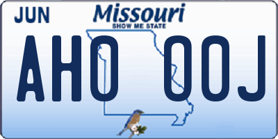 MO license plate AH0O0J