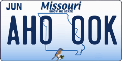 MO license plate AH0O0K