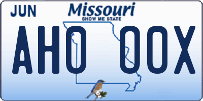 MO license plate AH0O0X