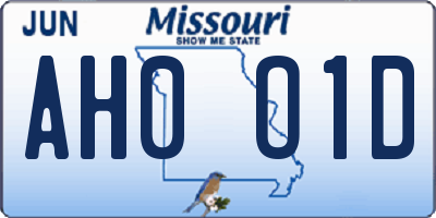 MO license plate AH0O1D
