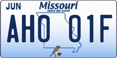 MO license plate AH0O1F