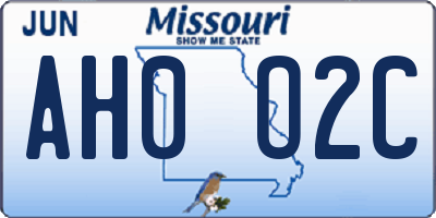 MO license plate AH0O2C