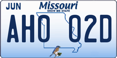 MO license plate AH0O2D