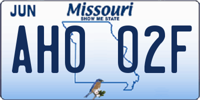 MO license plate AH0O2F