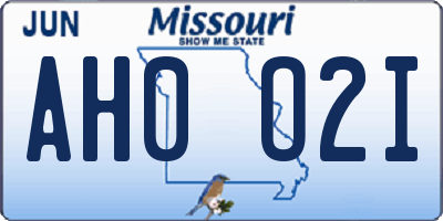 MO license plate AH0O2I