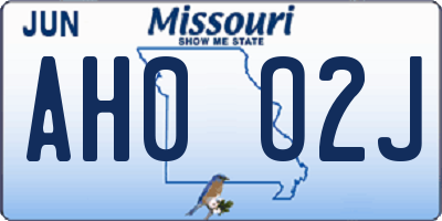 MO license plate AH0O2J