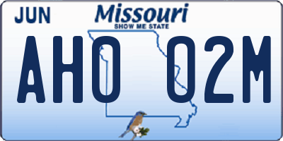 MO license plate AH0O2M