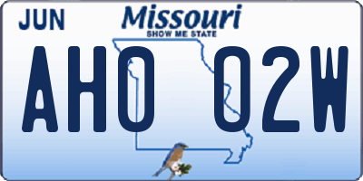 MO license plate AH0O2W