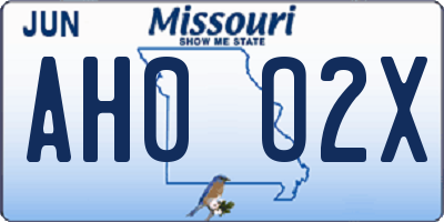 MO license plate AH0O2X