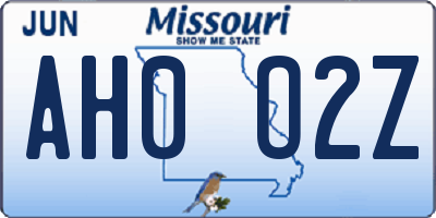 MO license plate AH0O2Z