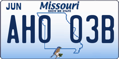 MO license plate AH0O3B