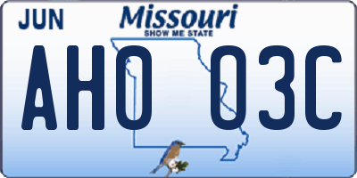 MO license plate AH0O3C