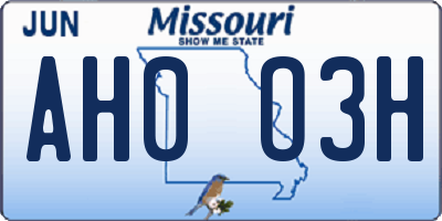 MO license plate AH0O3H