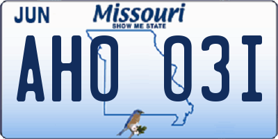 MO license plate AH0O3I