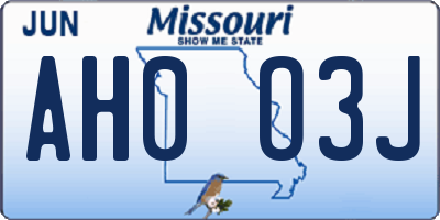 MO license plate AH0O3J