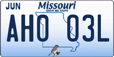 MO license plate AH0O3L