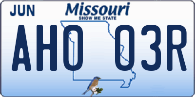 MO license plate AH0O3R