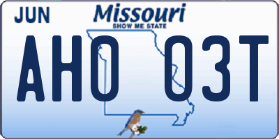 MO license plate AH0O3T