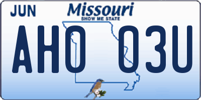 MO license plate AH0O3U